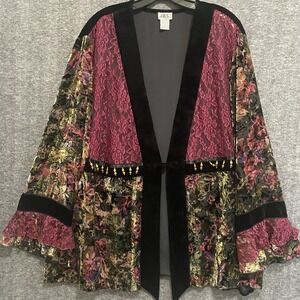 VTG JBS LTD Jacket Womens 4X Velvet Burnout Lace Beaded Goth Whimsigoth Witchy
